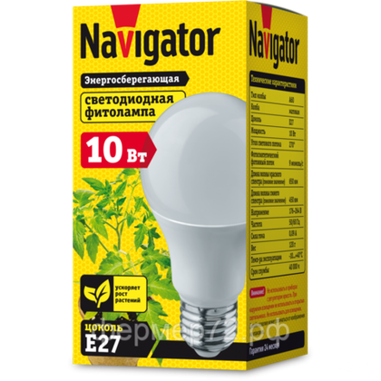 Фитолампа Navigator NLL-FITO-A60-10Вт-230-E27