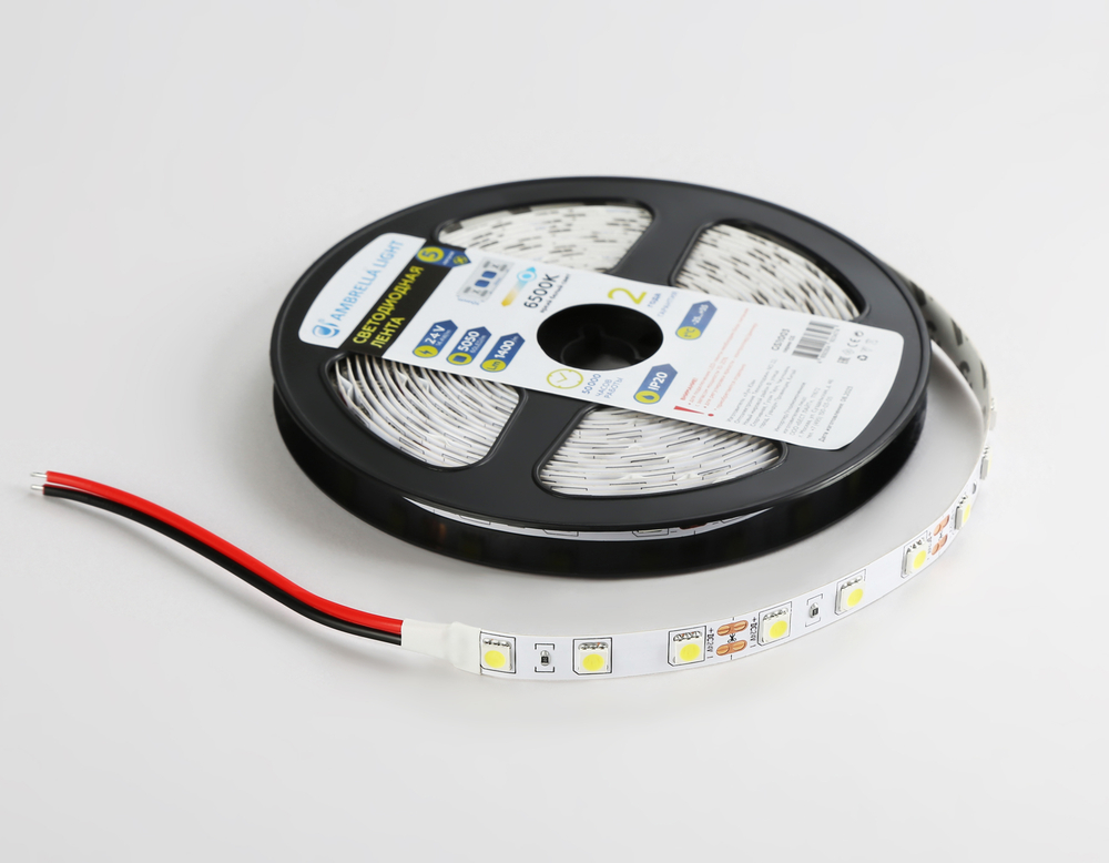 GS4003 5050 60Led/ 14.4W m/ 24V IP20 6500K/ 5000*10*1.87mm (2 конт.)