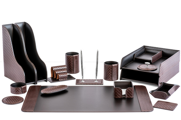 Набор в кабинет руководителя Гранд из кожи FG Brown /черный 17 предметов