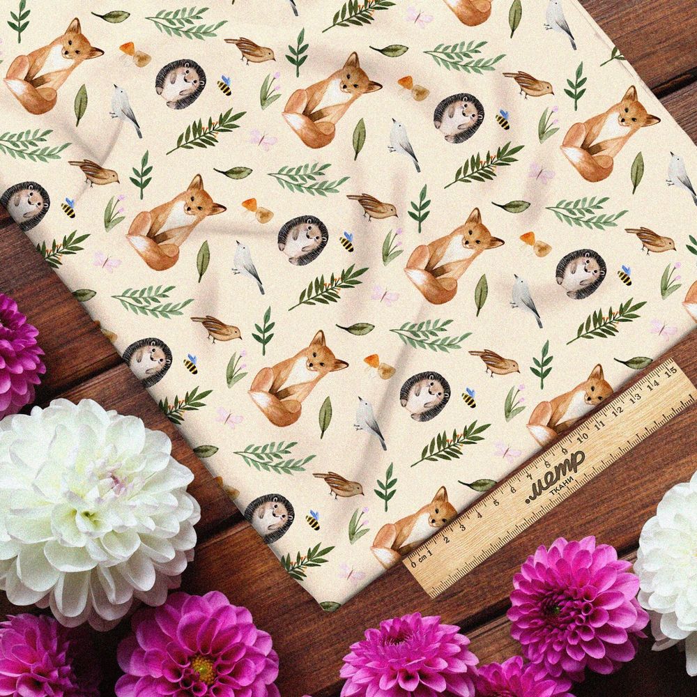Ткань блэкаут лиса с животным миром