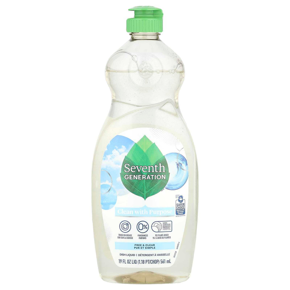 Seventh Generation, Жидкость для посуды, без добавок и прозрачность, 561 мл (19 жидк. унц.)