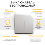 Кнопка-выключатель беспроводной FERON, TM82, 7мВт, IP20, двухклавишный, серебро 41720