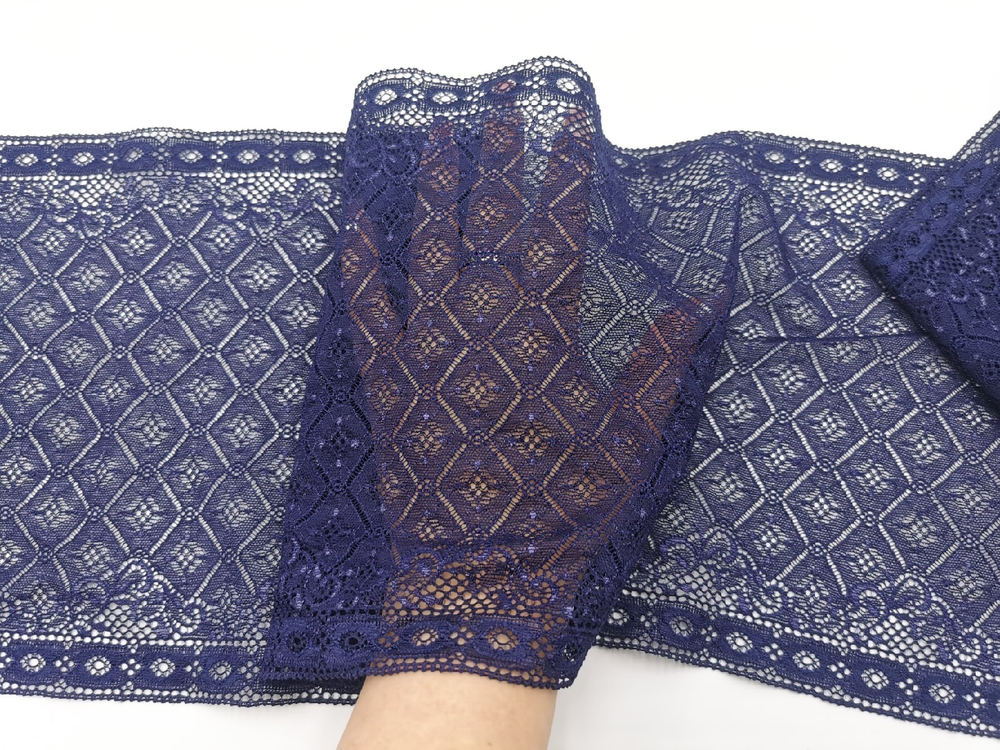 Эластичное кружево, 21см, темно-синее, (Артикул: EK-1017P), м