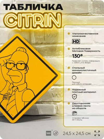 Табличка декоративная "Гомер в очках" из сериала Симпсоны, на дверь и стену, прикольная штука в подарок фанату, декоративный знак ЦИТРИН, 24,5х24,5 см, пластиковая, Айдентика Технолоджи