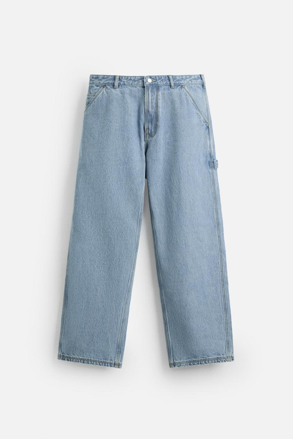 ZARA ДЖИНСЫ СВОБОДНОГО КРОЯ В РАБОЧЕМ СТИЛЕ, ГОЛУБОЙ