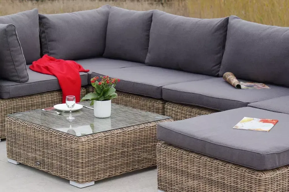 "Лунго" трансформирующаяся лаунж-зона из искусственного ротанга, цвет соломенный