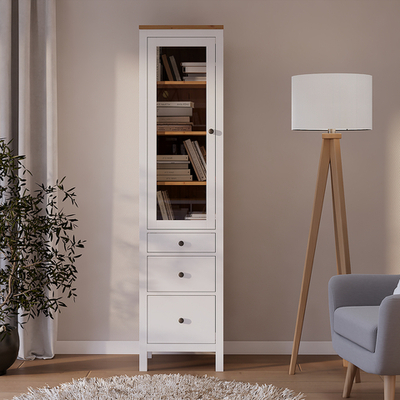 Шкаф-витрина Хемнэс/Кымор, 3 ящика, 49х198х37см, белый/светло-коричневый