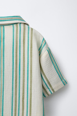 ZARA РУБАШКА В ПОЛОСКУ , ЭКРЮ/СИНИЙ