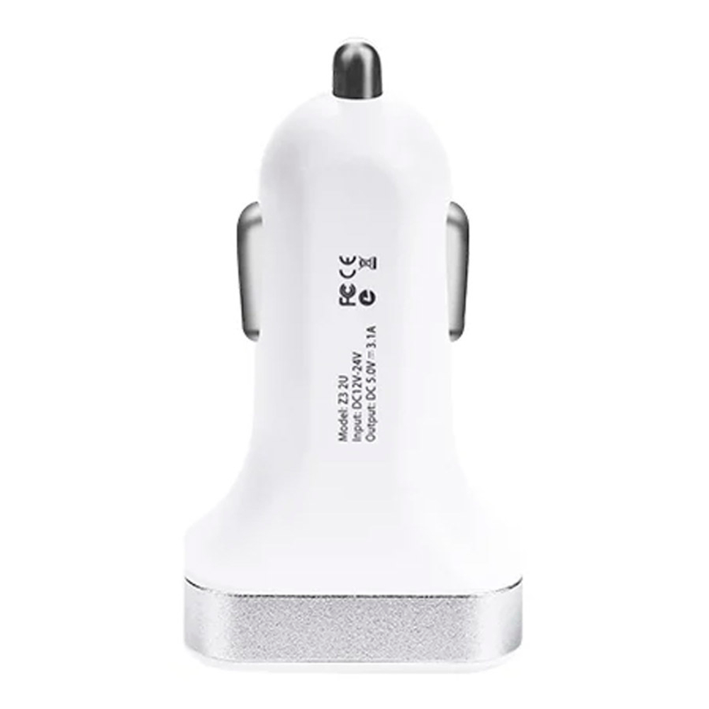 Автомобильное зарядное устройство USB Hoco Z3 (15.5W, 2 порта, с дисплеем) Белый