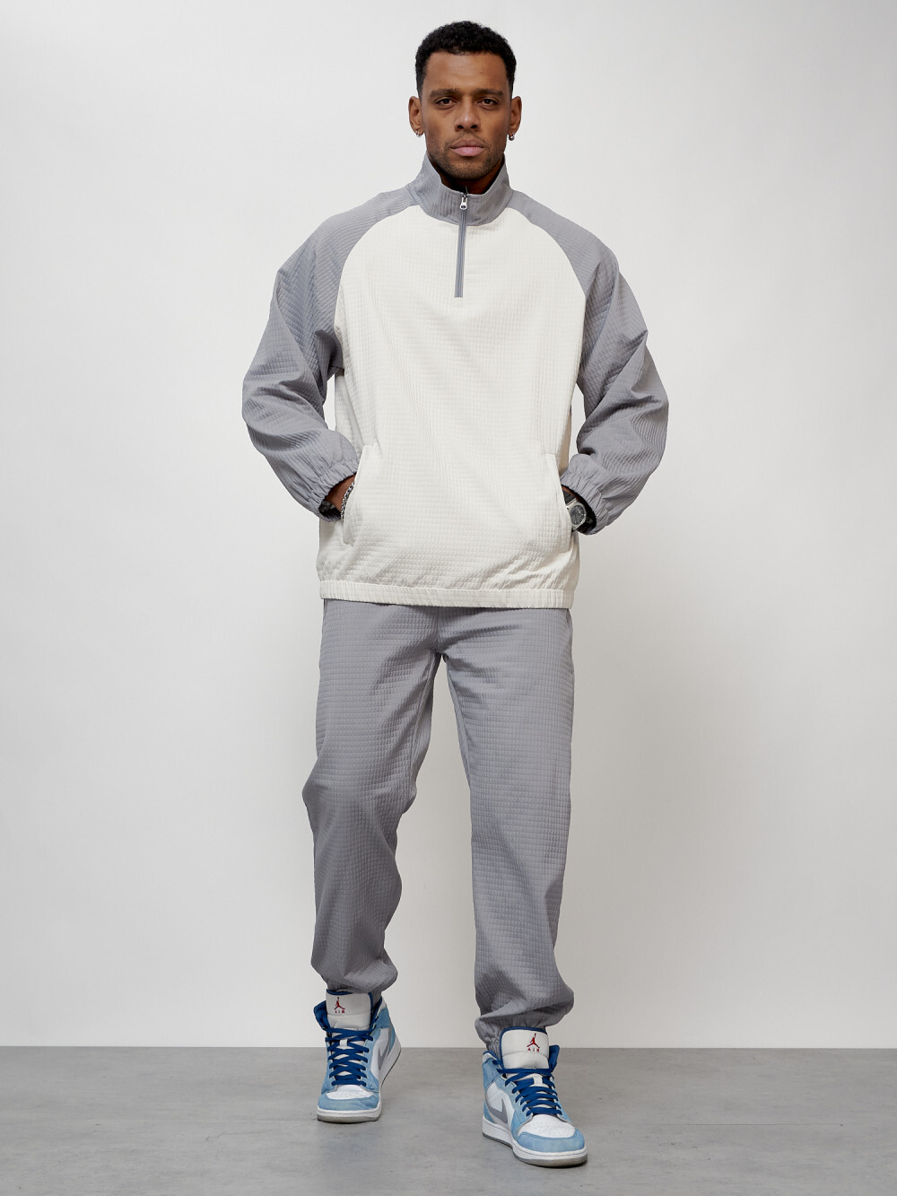 Спортивный костюм мужской модный серого цвета 35021Sr