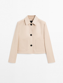 Massimo Dutti Укороченная куртка из кожи наппа, бежевый