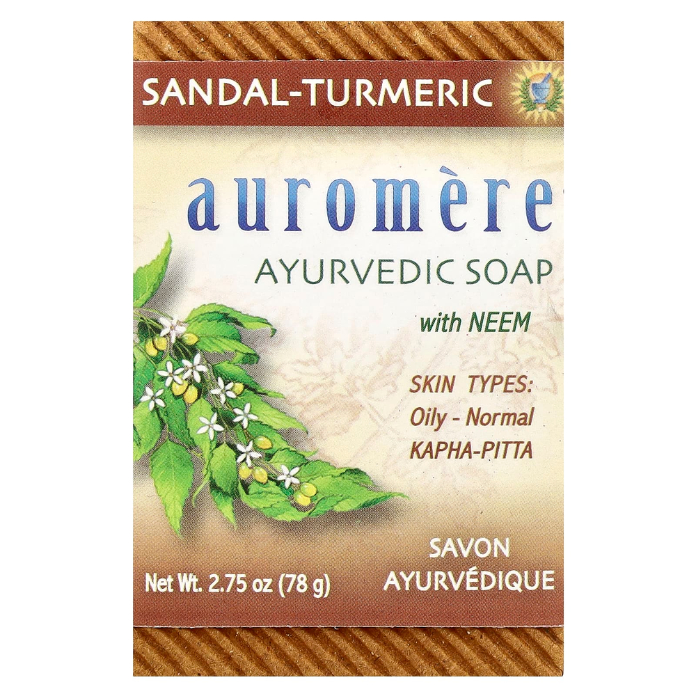 Auromere, аюрведическое кусковое мыло с ним, сандал и куркума, 78 г (2,75 унции)