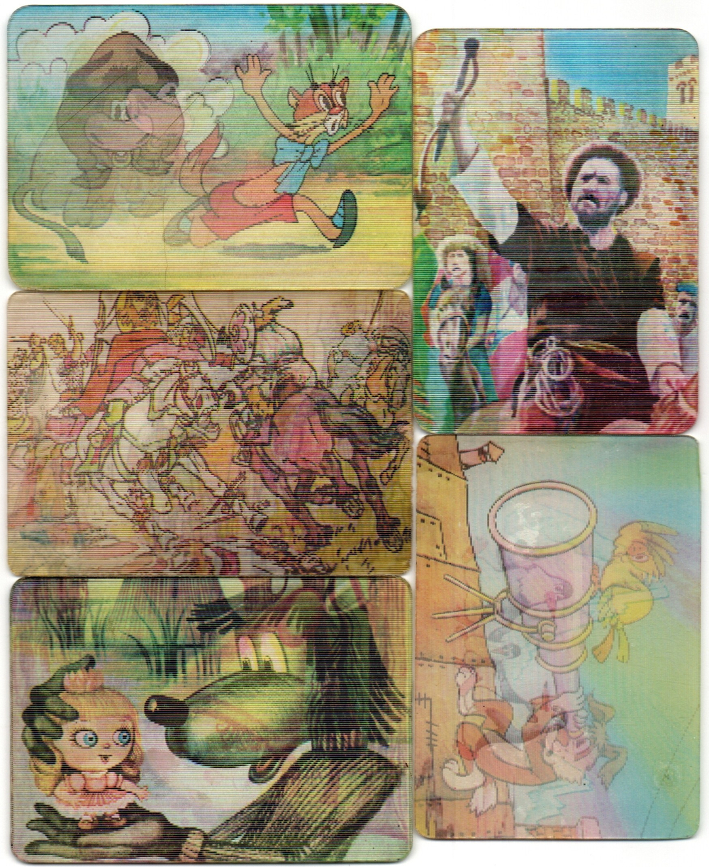 Набор из 5 переливных (стерео) Календариков . Мультфильмы СССР 1982, 1984, 1986, 1988 гг.