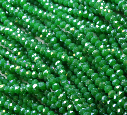 БН013ДС23 Хрустальные бусины "рондель", цвет: зеленый AB непрозрачный, 2х3 мм, кол-во: 95-100 шт.