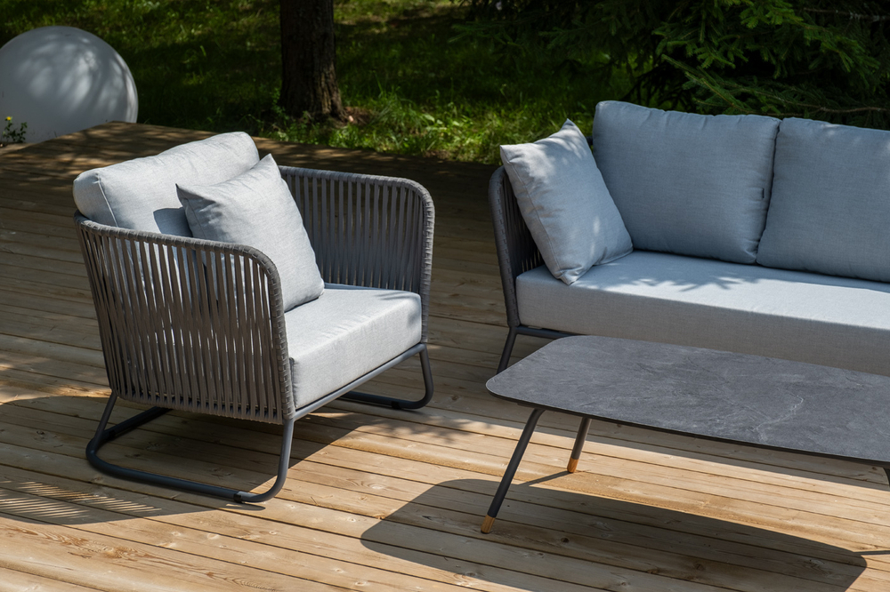 "Багамы" лаунж-зона 5-местная плетеная из роупа (веревки), каркас алюминиевый темно-серый, роуп серый