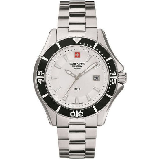 С браслетом Мужские наручные часы с серебряным браслетом Swiss Alpine Military 7040.1132 mens watch 44mm 10ATM