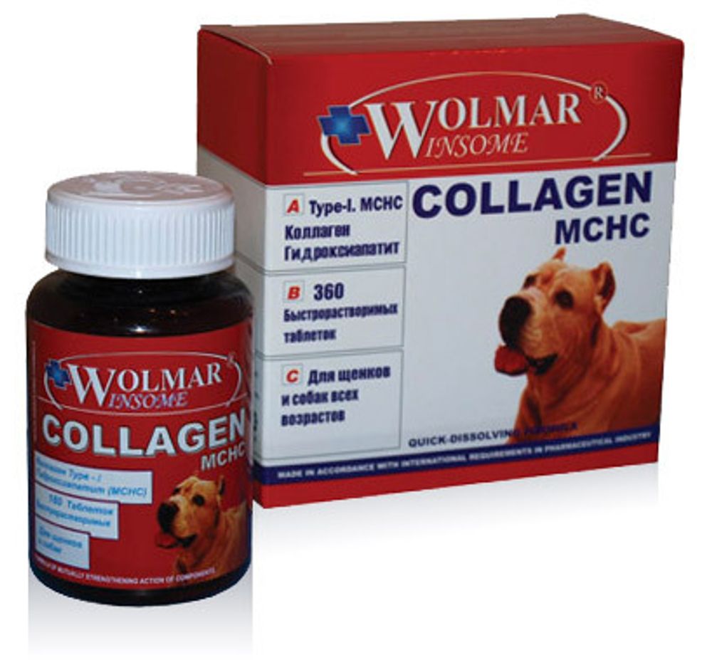 WOLMAR WINSOME® COLLAGEN MCHC 360тб. Полифункциональный комплекс для поддержания и защиты опорно двигательного аппарата щенков, юниоров и взрослых собак.