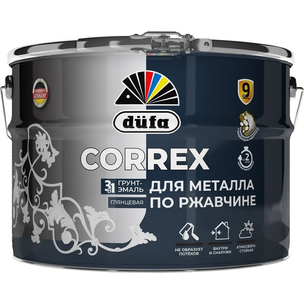 Грунт-эмаль по ржавчине 3 в 1 Dufa CORREX RAL 7024 графитовый серый глянцевый 10 л