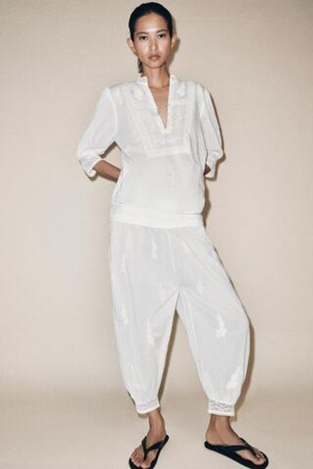 ZARA БЛУЗА С ВЫШИВКОЙ — ZW COLLECTION, ЭКРЮ
