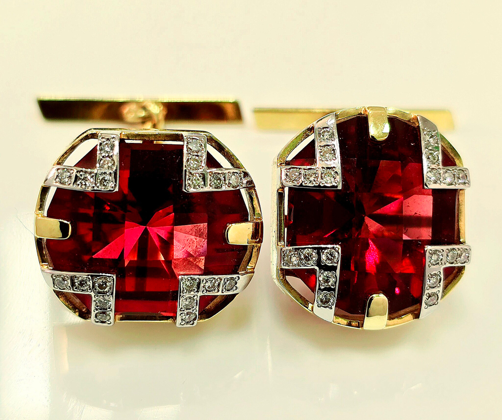 Запонки золото 750, турмалины, бриллианты.