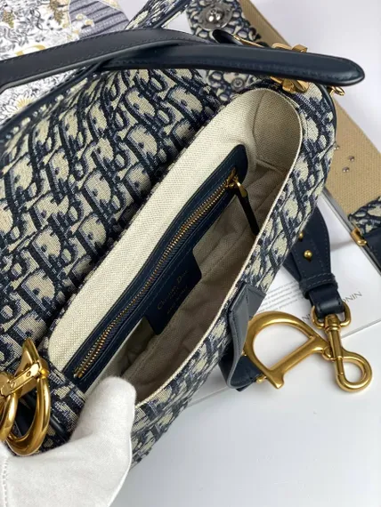 Сумка Dior Oblique жаккард синего цвета