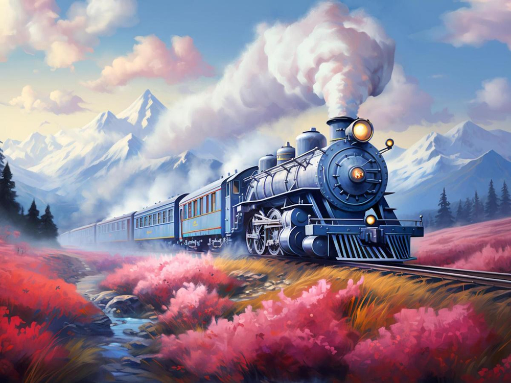 Алмазная мозаика 30х40см. "Скорый поезд" с полн.заполнен.без подрам.(30цв) (Арт.НД-6415)