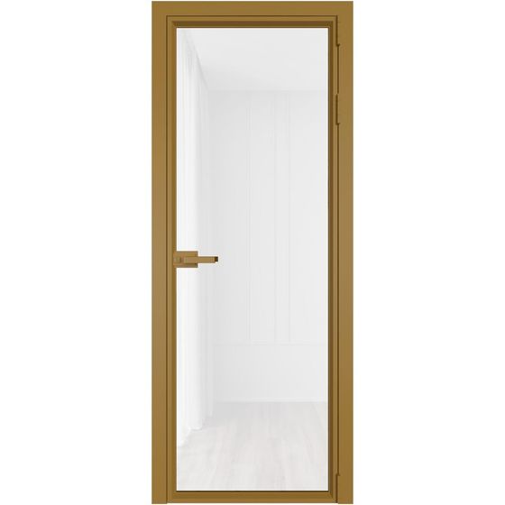 Алюминиевая дверь 1AV золото стекло белый триплекс