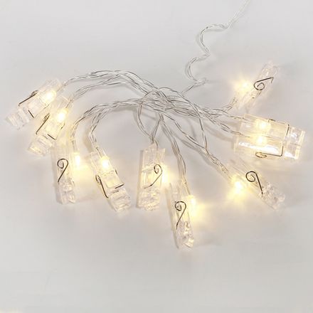 Гирлянда светодиодная Прищепки 10 LED, 1.5 м, прозрачный ПВХ, теплый белый цвет свечения, 2 х АА (ба