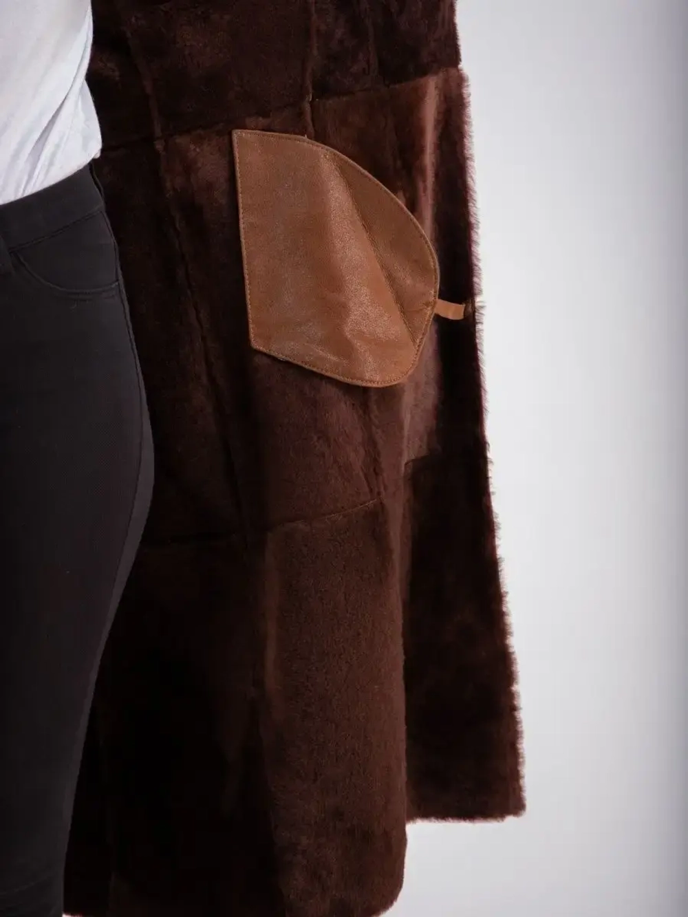 Дубленка женская зима натуральная длинная с капюшоном Турция