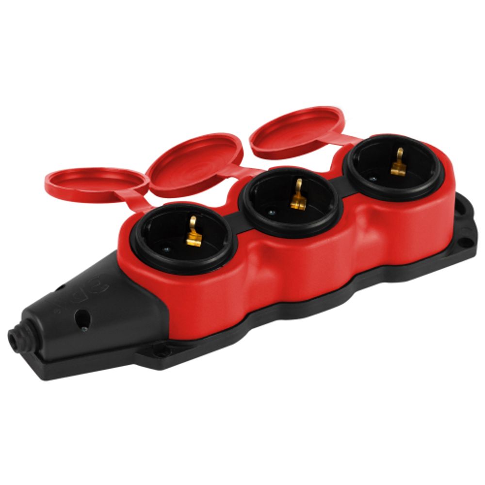Колодка ЭРА KX-3e-RED-IP44 каучуковая с заземлением 3 розетки 16A IP44 красная