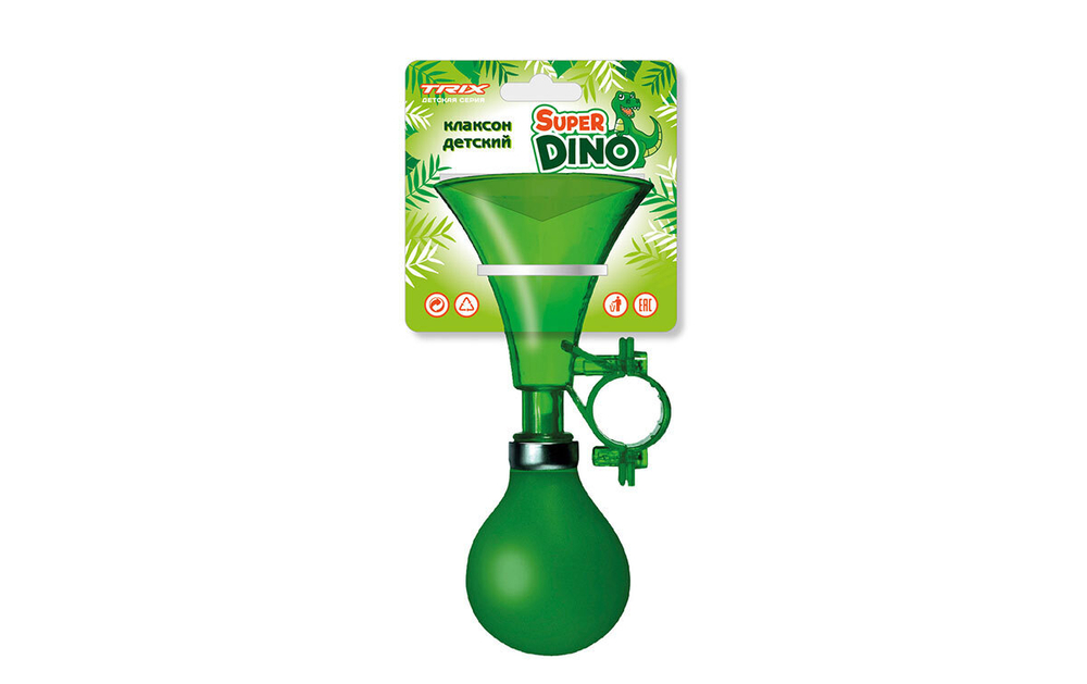 Клаксон TRIX Super Dino детский, один рожок, пластик-резина, прозрачный-зеленый
