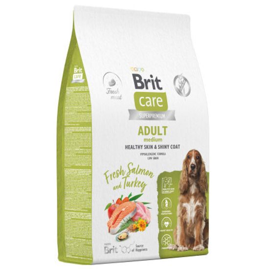 Brit Care Superpremium Dog Adult M Healthy Skin&Shiny Coat с лососем и индейкой для взрослых собак средних пород, Здоровая кожа и шерсть