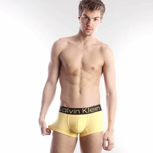 Мужские трусы хипсы желтые с черной резинкой Calvin Klein Steel Yellow Black Waistband Boxer