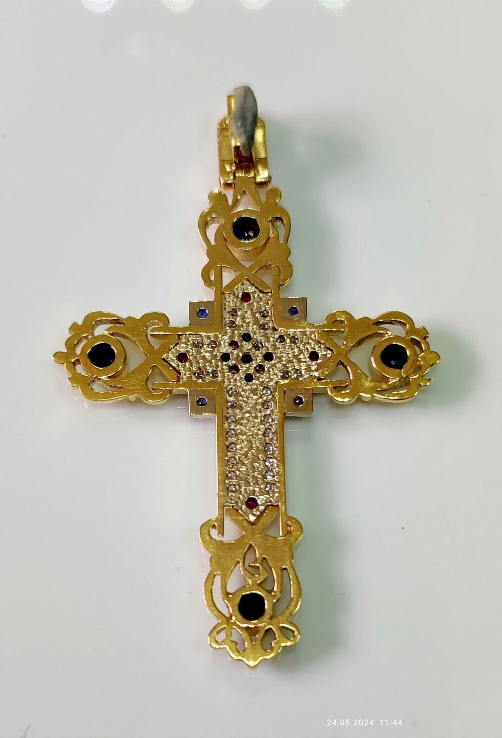 Крест Эстерелла золото 585, рубин, сапфир, бриллиант