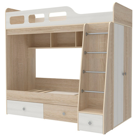 Двухъярусная кровать КарИВи Астра 3 Дуб Сонома Белое Дерево