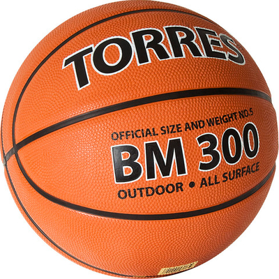 Мяч баскетбольный TORRES BM300, B02015, р.5, резина, нейлон. корд, бут. камера, коричневый