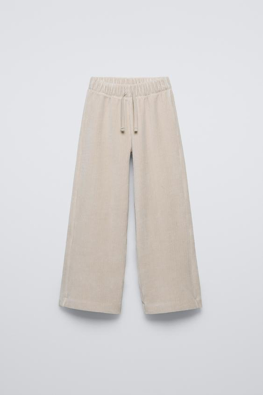 ZARA БРЮКИ ИЗ ВЕЛЬВЕТА С ШИРОКИМИ ШТАНИНАМИ, ЭКРЮ