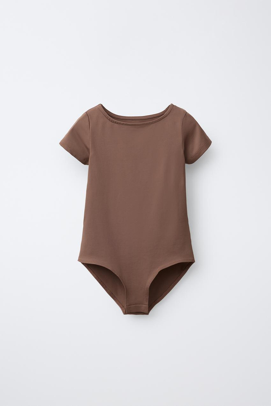 ZARA БОДИ ИЗ ПОЛИАМИДА, СЕРОВАТО-КОРИЧНЕВЫЙ