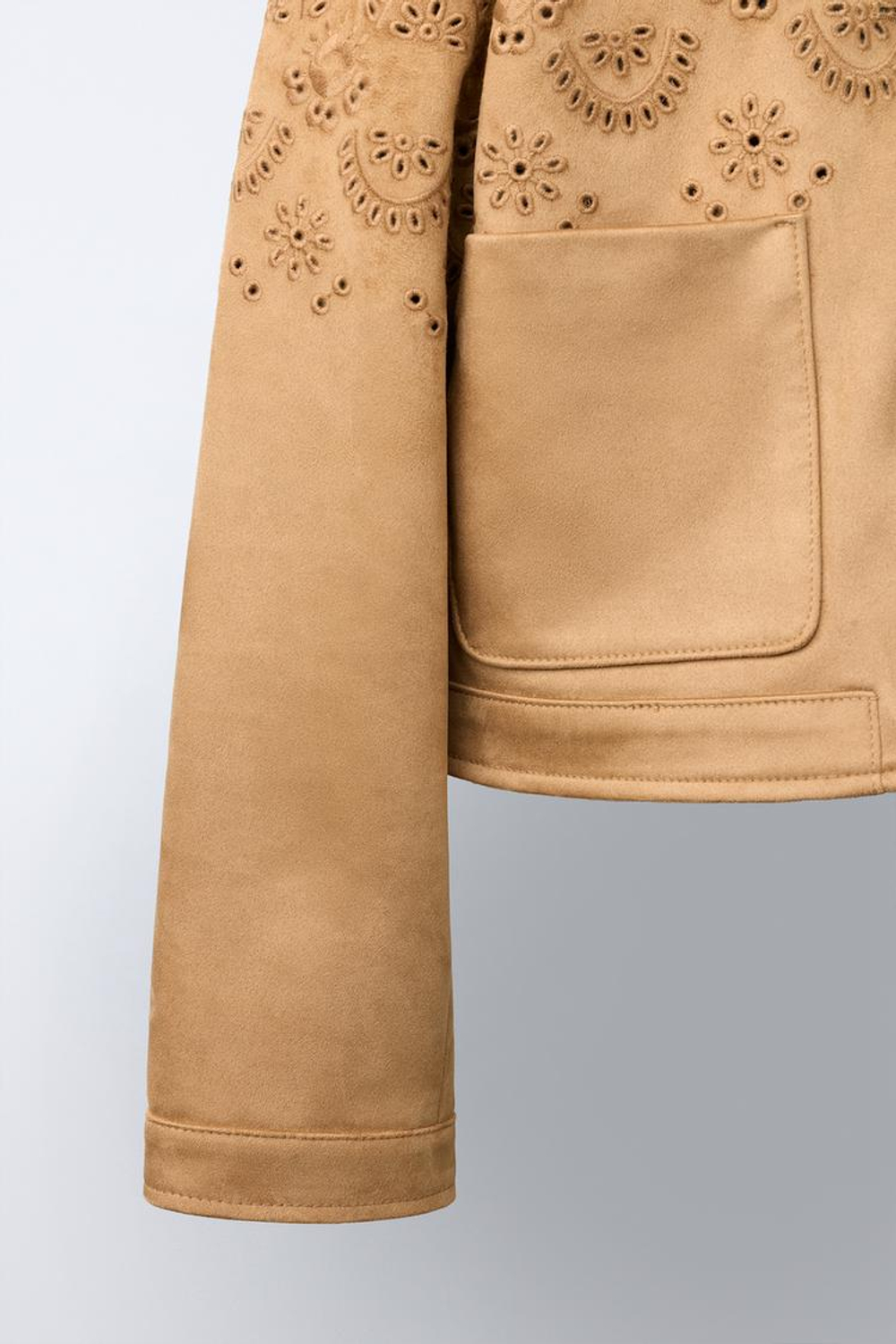 ZARA КУРТКА ИЗ ИСКУССТВЕННОЙ ЗАМШИ С ВЫШИВКОЙ, РЫЖЕВАТО-КОРИЧНЕВЫЙ