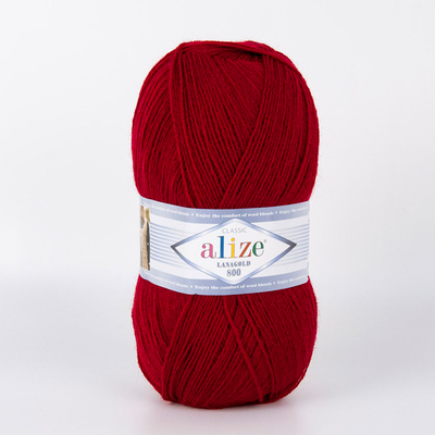 ALIZE "LANAGOLD 800", 49% шерсть, 51% акрил, 100 гр, 800 м, 390 вишня