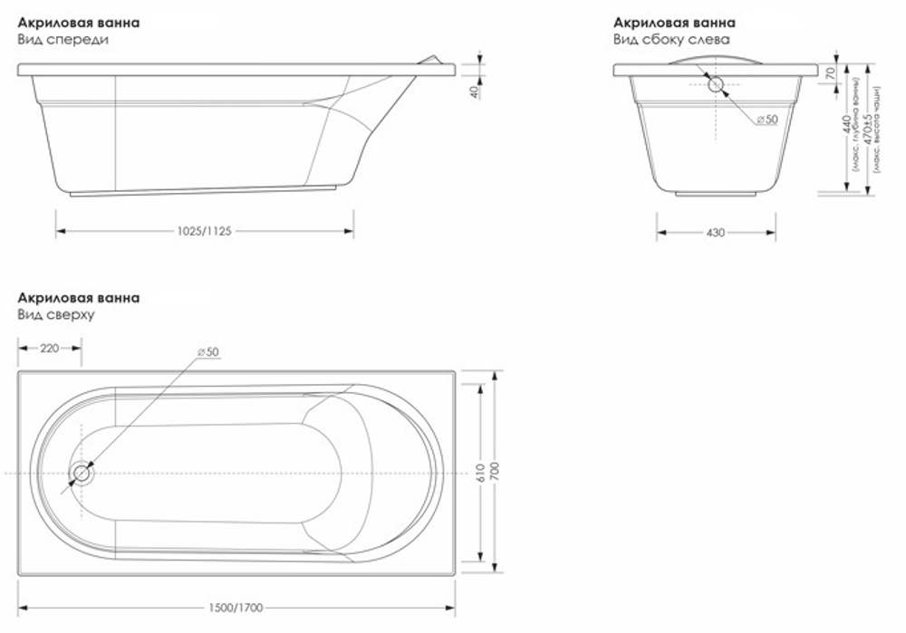 Акриловая ванна Loranto OTTAWA (Лоранто Оттава) 150х70 CS00066976, с каркасом