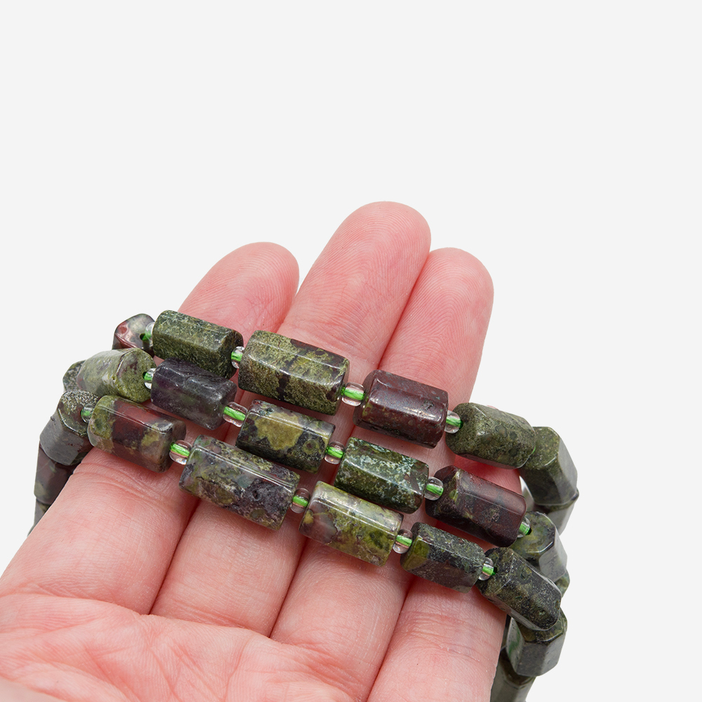 Эпидот (яшма "Кровь дракона") натуральный, бочонки с гранями, 10-12*6-8мм