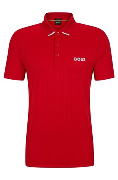 Теннисное поло BOSS Drop-needle Polo Shirt With Contrast Logos - Red