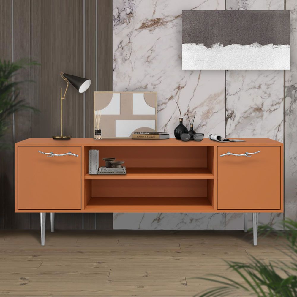 Тумба под ТВ Арт Колор matte 155см Стайл Сильвер Томленый оранжевый матовый