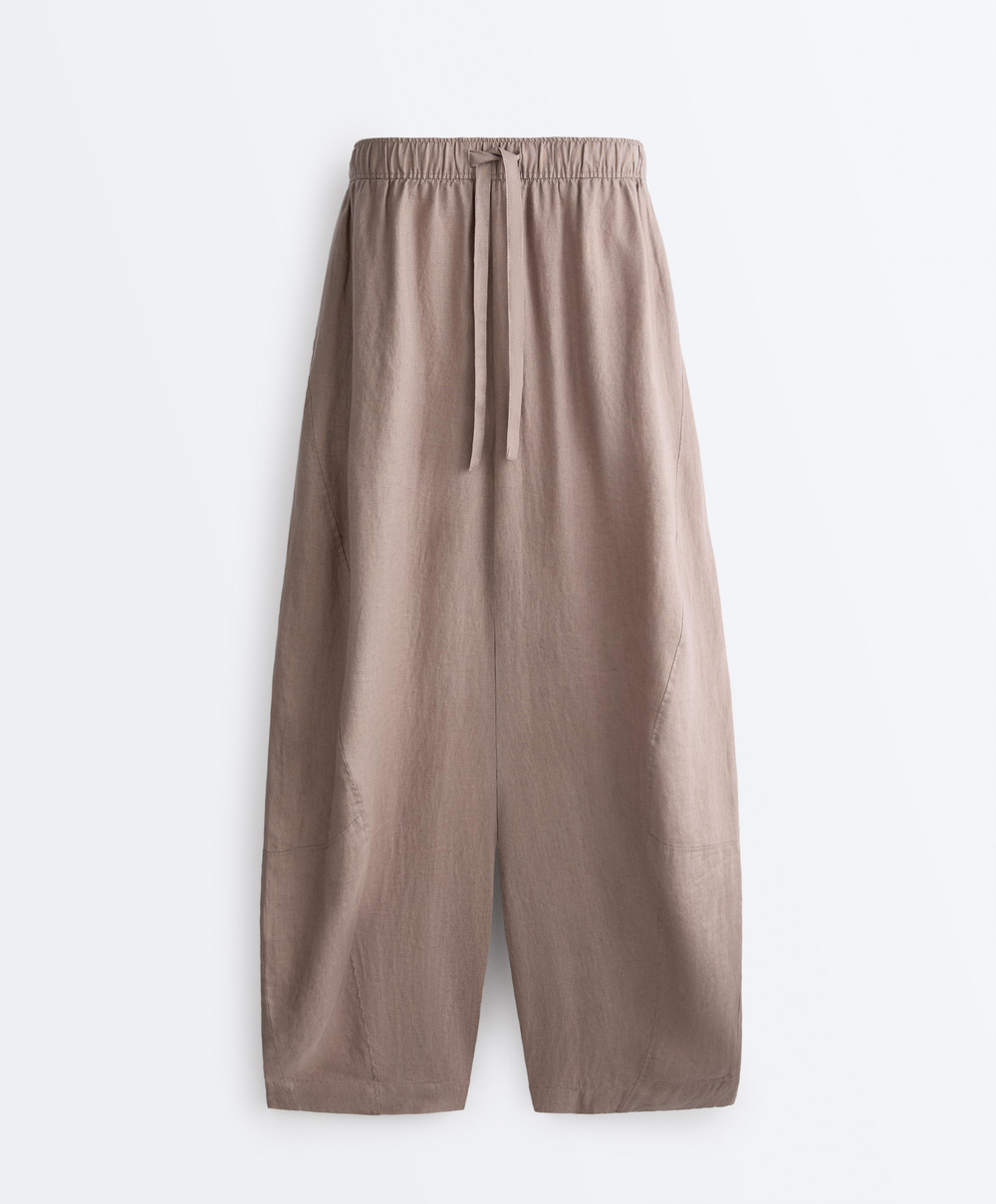 OYSHO Брюки-баллоны из 100% льна, серо-коричневый