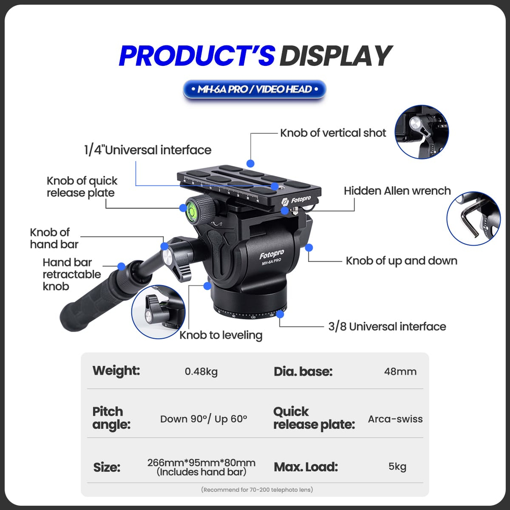 Штатив Fotopro Origin Plus Video с видеоголовой MH-6A Pro, карбоновый