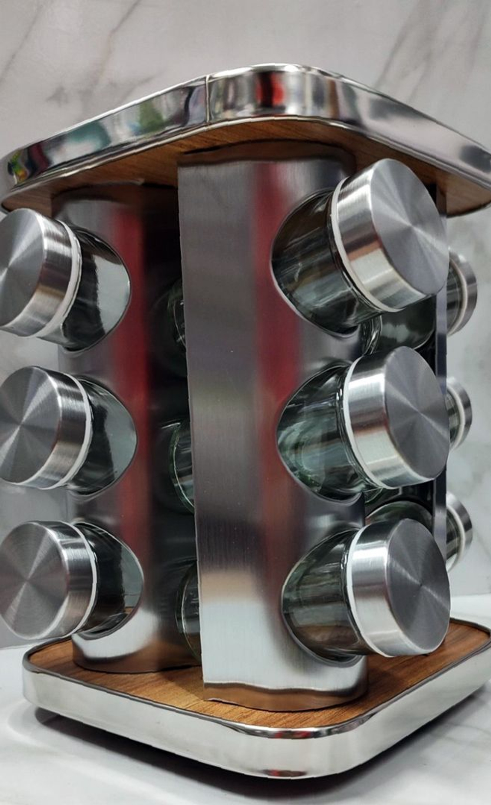 Набор стеклянных баночек для специй на вращающейся подставке