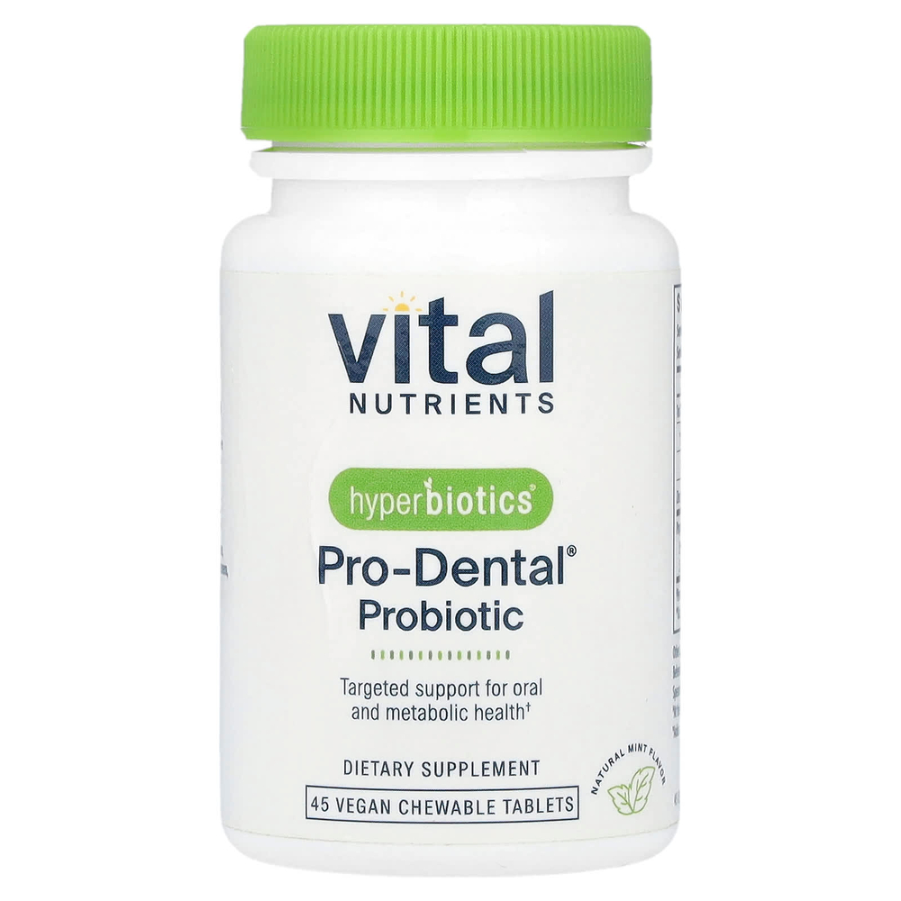Vital Nutrients, Hyperbiotics®, Pro-Dental®, пробиотик, натуральный мятный вкус, 45 веганских жевательных таблеток