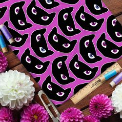 Ткань дюспо чёрные коты на розовой ткани