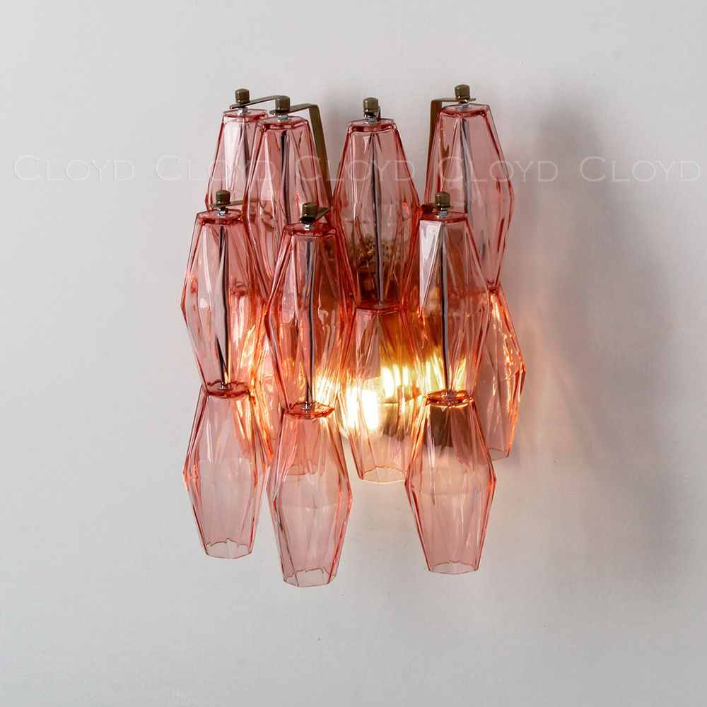 Бра Cloyd CALCUTTA W1 / выс. 37 см - латунь - розов.стекло (арт.20486)